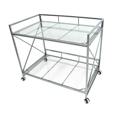 Ignatius Industrial Modern Bar Cart Silver - Christopher Knight Home: Tempered Glass, Mobile Stand, 2 Shelves