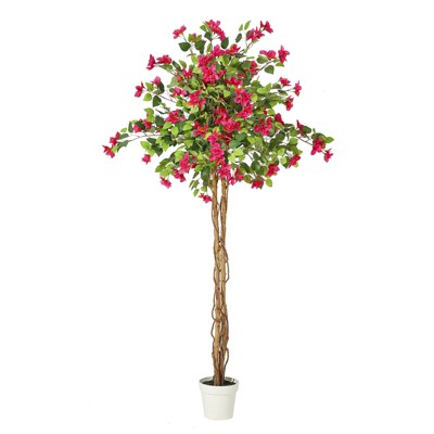 6ft Green and Pink Silk Bougainvillea Tree in White Pot