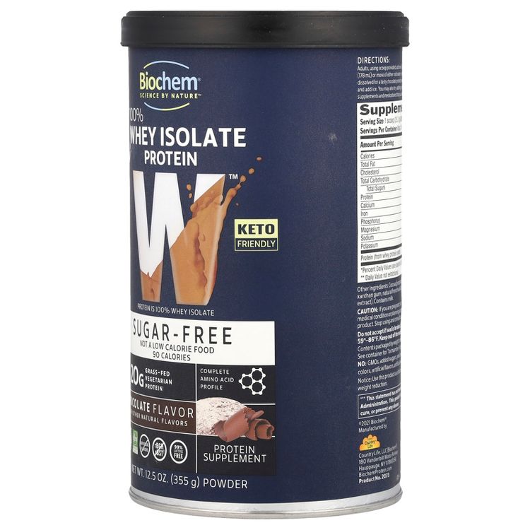 Biochem 100% Whey Isolate Protein, Sugar Free, Chocolate, 12.5 oz (355 g), 3 of 3