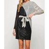 Women's Sequin Color Blocked Long Sleeve Dress With Sash - SEE AND BE SEEN - 2 of 4