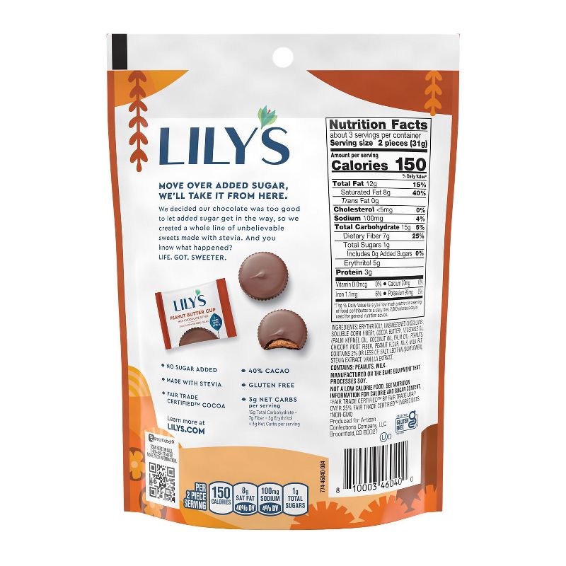 Lily&#39;s Milk Chocolate Style Peanut Butter No Sugar Added Cups - 3.2oz, 4 of 7