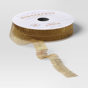 18' Christmas Fabric Ribbon Gold Tinsel - Wondershop™ - 1 of 3