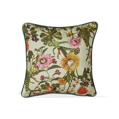 tagltd 22"x22" The Botanist's Garden Cotton Accent Decorative Throw Pillow Poly Filled Removable Insert Square Green