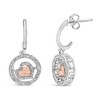 14K Rose Gold Plated .925 Silver 1/5 Cttw Diamond Circle and Heart Drop Earrings - 2 of 4