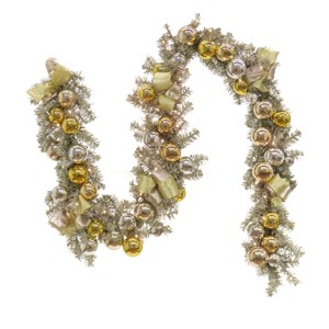 9' Prelit Gold Ornament Metallic Garland - National Tree Company - 1 of 4