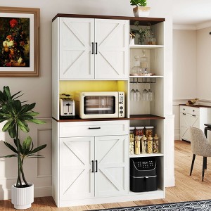ORRD 71" Farmhouse Kitchen Pantry Buffet with Hutch, Drawers & Charging Station, Multifunctional Sideboard for Dining Room & Microwave Stand - 1 of 4