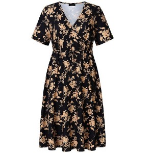 Women's Plus Size Floral V-Neck Dress Knee Length Mini Dresses - 1 of 1