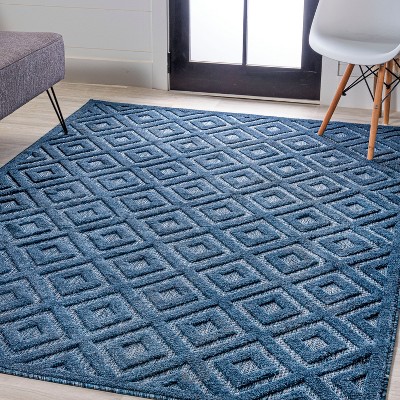 Navy Geometric Synthetic Indoor Outdoor Area Rug, 3 x 5
