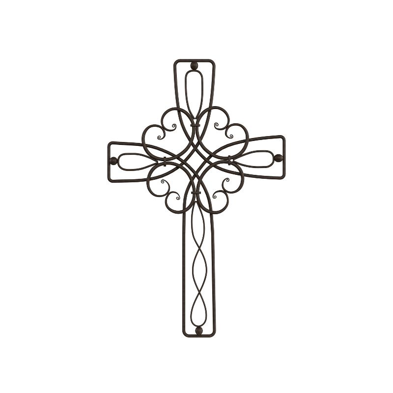 Metal Wall Cross with Decorative Floral Scroll Design- Rustic Handcrafted Religious Wall Art for Decor in Living Room, Bedroom, More by Hastings Home, 1 of 8