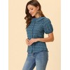Allegra K Women's Floral Pleated Collar Puff Sleeves Button Down Shirt - 3 of 4