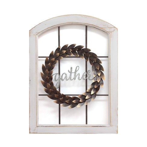 Stratton Home Decor Gather Bronze Wreath Window Wall Decor Distressed White Target