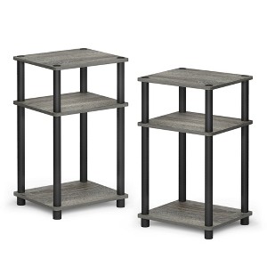 Furinno Just 3-Tier Turn-N-Tube End Table, 2-Pack, French Oak/Black - 1 of 1
