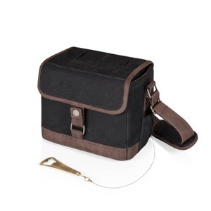 Picnic Time Beer Caddy Cooler Tote with Opener Black/Brown: Portable Beverage Server, Adjustable Strap, 72-Volume Capacity - 1 of 4