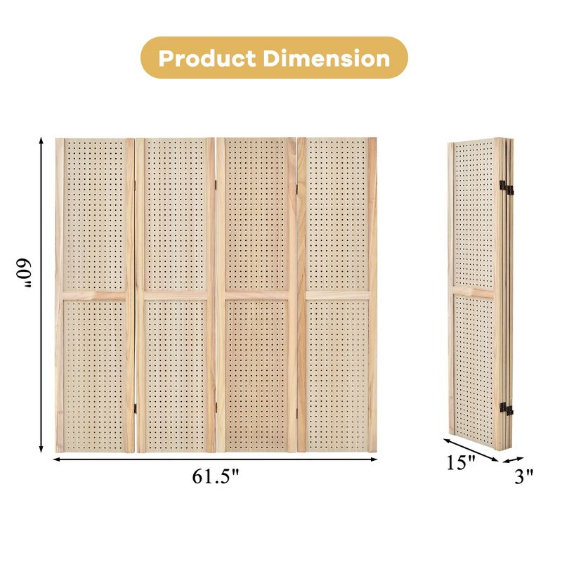 Costway 4-Panel Pegboard Display 5' Tall Folding Privacy Screen Craft Display, 2 of 11