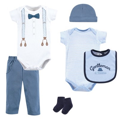 Image of Little Treasure Baby Boy Layette 6-Piece Set, Light Blue Suspenders, 0-3 Months