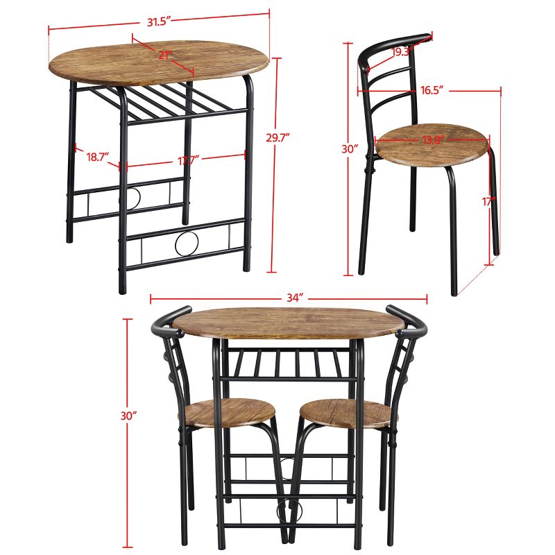 Yaheetech Round Dining Table Set for 2 with Steel Legs, Storage Rack, 4 of 10
