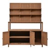 Potting Bench with Hutch, 50.2"W Solid Fir Wood Garden Workstation with Shelves, Cabinets and Side Hooks, Outdoor Planting Table - ModernLuxe - 2 of 4