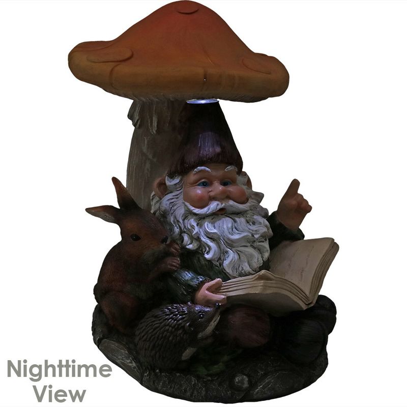 Sunnydaze Bernard the Bookworm Resin Indoor/Outdoor Garden Gnome with Mushroom and Solar Light - 16" H, 3 of 12
