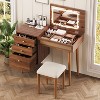 Makeup Vanity Desk Vanity Table Bohemian Dressing Table Set with Cushioned Stool, 3 Color Lighted Mirror & Flip-Top Tabletop, Walnut - ModernLuxe - 2 of 4