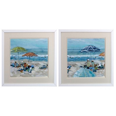 HomeRoots Set of Two Blue Day At The Beach Square Framed Art