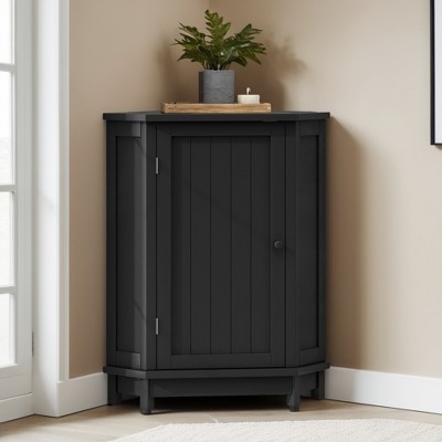 Home Corner Storage Cabinet, Freestanding Bathroom Triangle Corner Floor Cabinet with Single Door and Shelves - Leovsnove