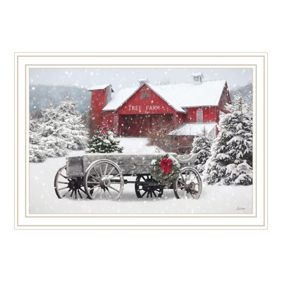HomeRoots Tree Farm Wagon White Framed Wall Art