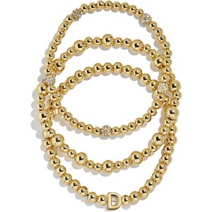 3-Piece Gold Plated Initial Bead Bracelet Set, Personalized Trendy Jewelry Gift for Women - 1 of 4
