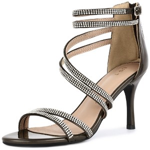 Allegra K Women's Ankle Strap Rhinestone Stiletto Heel Heeled Sandals - 1 of 4