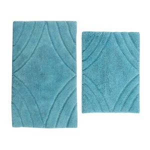 Knightsbridge Stylish And Comfortable Traditional Diamond Design 2 PC Cotton Bath Rug Set 20"x30" & 24"x40" Stone - 1 of 4