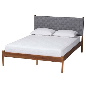 Baxton Studio Queen Estela Woven Fabric and Wood Platform Bed Gray/Walnut Brown - 1 of 4