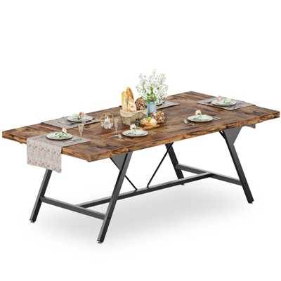 Aheaplus Farmhouse Dining Table for 8 People, 70.8-Inch Rectangular Wood Kitchen Table