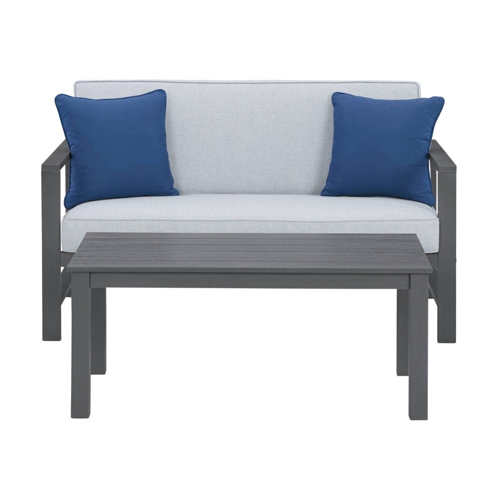 2pc Fynnegan Loveseat with Table Gray – Signature Design by Ashley  – Patio​