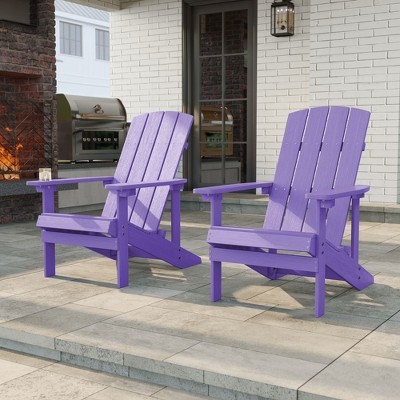 Sonkuki 2PCS Outdoor Faux Wood Adirondack Chairs, Patio Accent Chairs with High Back and Wide Seat for Garden, Backyard