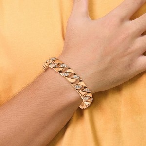 Chisel Stainless Steel Polished Rose IP-plated with Cubic Zirconia 7.75" Curb Link Bracelet - 1 of 4