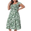 Agnes Orinda Women's Plus Size Square Neck Flutter Sleeve Smocked High Waist Floral Midi A Line Dresses - 2 of 4