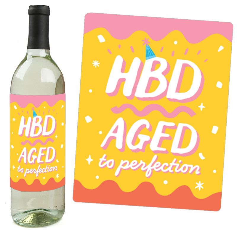 Big Dot of Happiness Party Time - Happy Birthday Party Decorations for Women and Men - Wine Bottle Label Stickers - Set of 4, 2 of 9