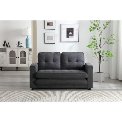 Streamdale Convertible Sofa Bed Set in Gray & Beige Linen Fabric