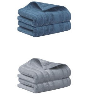 Unique Bargains Bathroom Cotton Stripe Pattern Soft Comfortable Hand Towels 4 Pcs 14" x 30" - 1 of 4