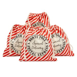 Blue Panda 4 Pack Canvas Christmas Drawstring Gift Bags for North Pole Holiday Party Favors, 11.5 x 10 In - 1 of 4