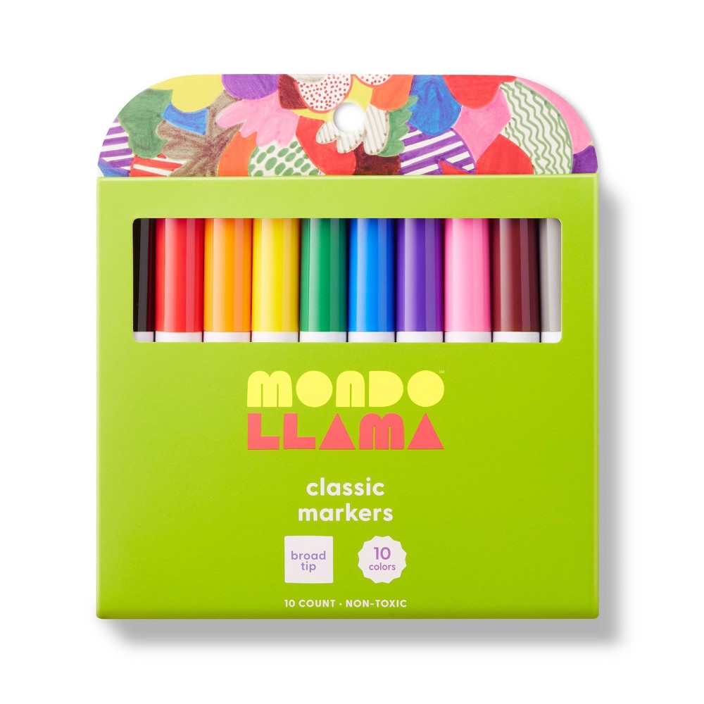 Photos - Felt Tip Pen 10ct Markers Broad Tip Classic Colors - Mondo Llama™: School Supplies, Thick Permanent, 2mm, Multicolored, Ages 3+