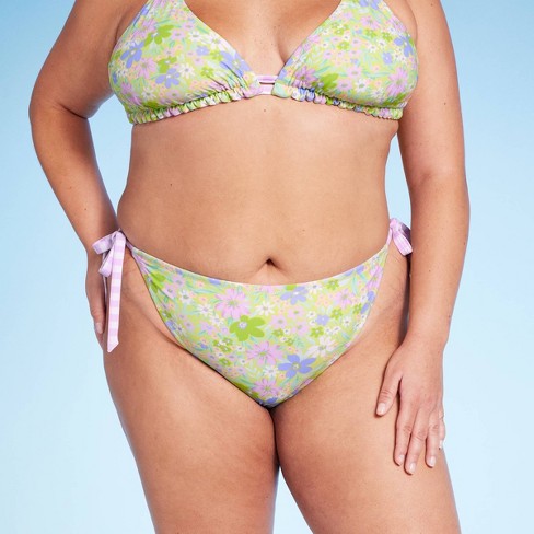 Women's Reversible Side-Tie Extra High Leg Cheeky Bikini Bottom - Wild  Fable™ Green Floral Print/Purple Gingham Print X