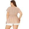 Women's Plus Size Floral Smocked Waist Flare Sleeve V Neck Peplum Blouses - Agnes Orinda - 4 of 4