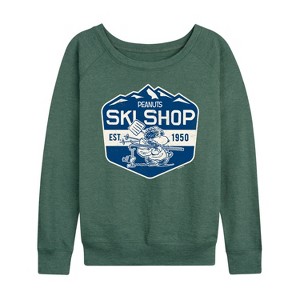 Women's - Peanuts - Ski Shop Lightweight French Terry Wide Neck Long Sleeve Shirt - 1 of 4