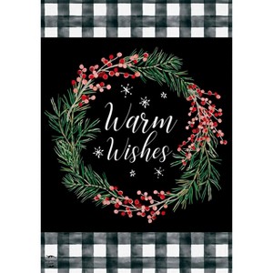Warm Wishes Wreath Burlap Winter Christmas House Flag 40" x 28" Briarwood Lane - 1 of 4