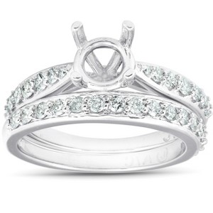 Pompeii3 5/8 Ct Diamond Engagement Ring Setting & Matching Wedding Band 14k White Gold - 1 of 4