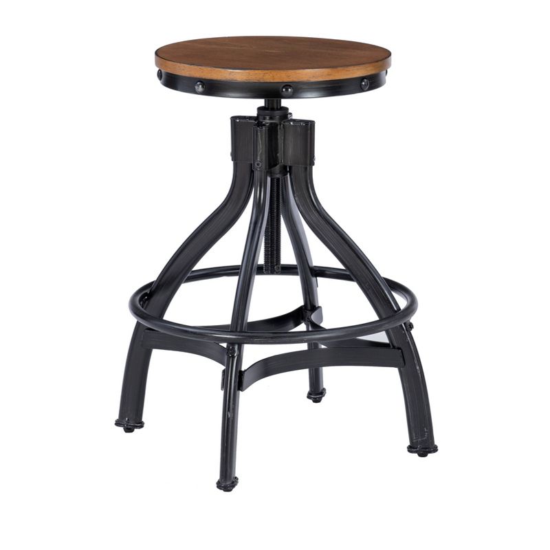 Set of 2 24-29&#34; Tormo Adjustable Height Backless Metal and Distressed Wood Seat Barstool Black - Powell, 1 of 13
