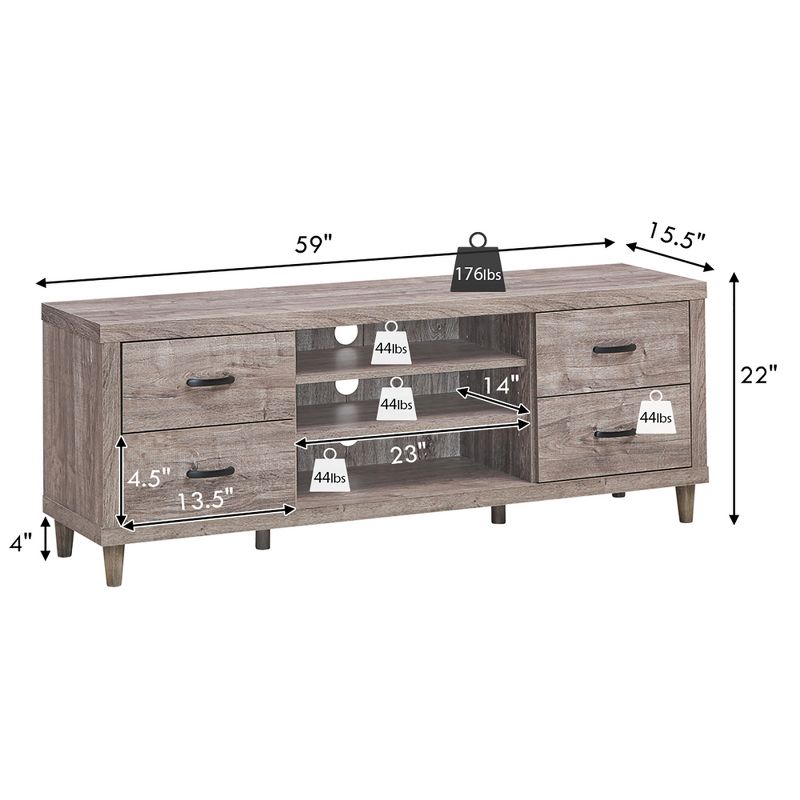 Costway TV Stand Entertainment Center Hold up to 65'' TV with Storage Shelves & 4 Drawers, 3 of 11