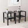 MAYEERTY Set of 2, Glass two layer tea table, small round table, bedroom corner table, living room side table, Black - 3 of 4