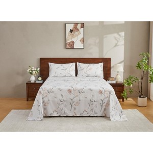Boho Bed Sheet set Twin/Queen/King Floral Soft Lightweight Sheets with Deep Pocket Fitted Sheet Bed Sheet Pillowcase - 1 of 4