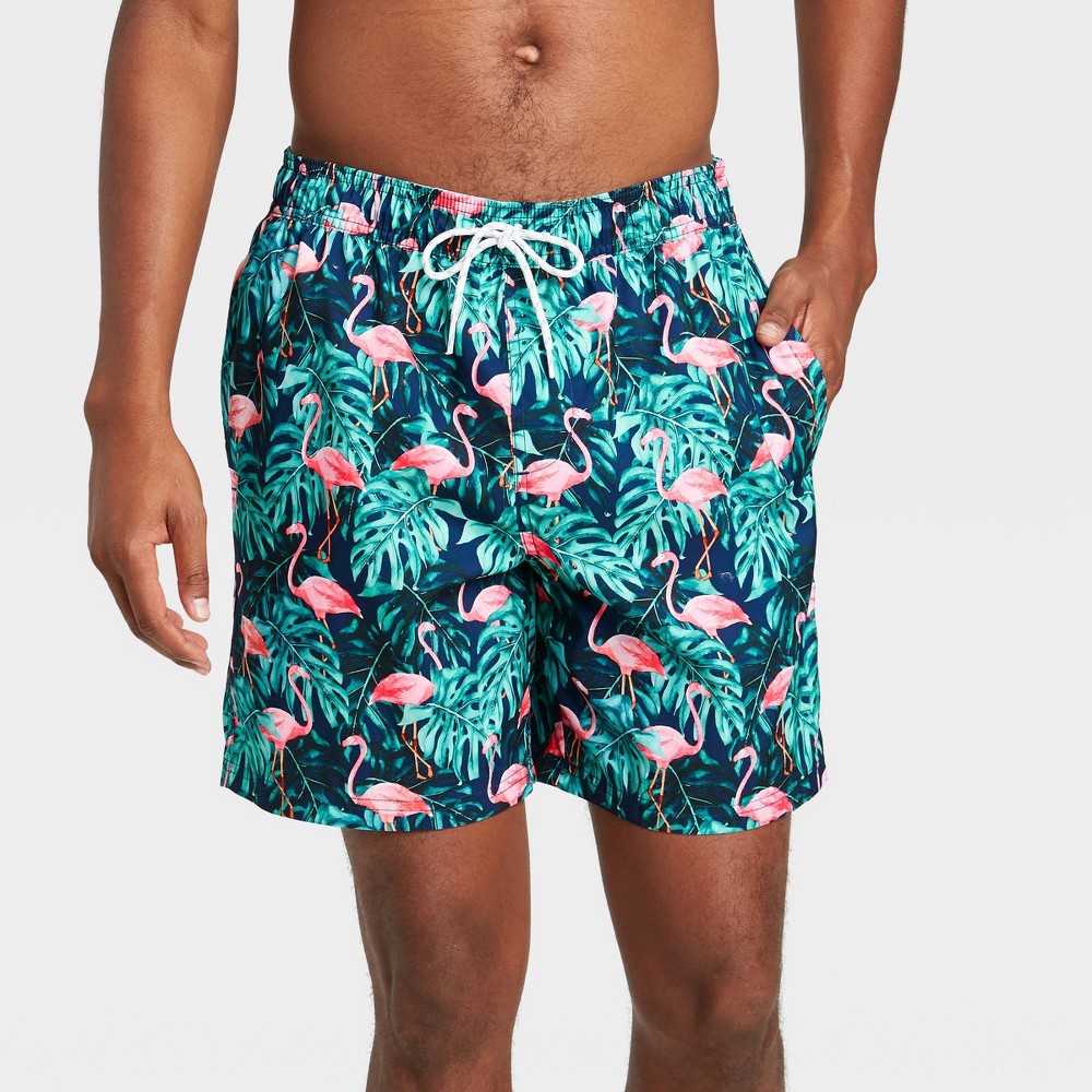 Men's 7" Proud Flamingo Swim Trunks - Goodfellow & Co Blue Grass S